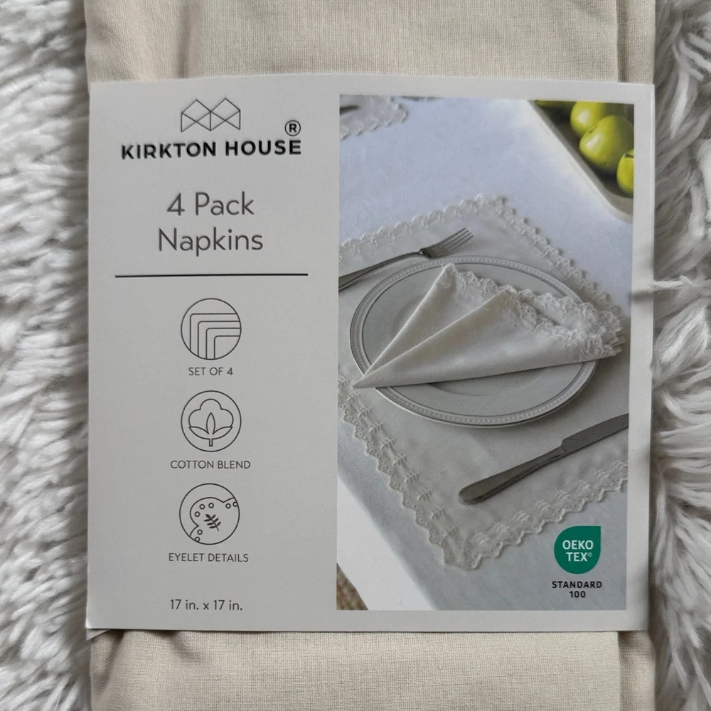 Kirkton House Eyelet Edged Cotton Blend Cloth Napkins in Cream 4 pack